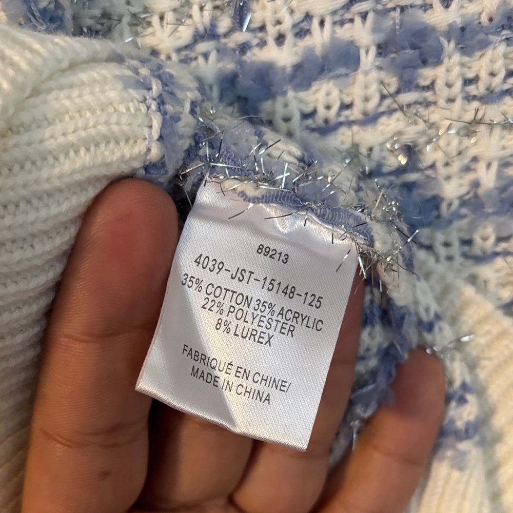 Laura Petites Blue & White Tweed Knit Sleeveless Top Chic Minimal Elegant - Picture 9 of 10